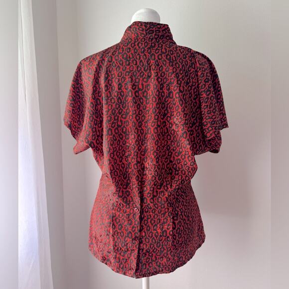 Vintage ‘90s Nicola Red & Black Leopard Print Peplum Waist Short Sleeve Blouse - Picture 6 of 8